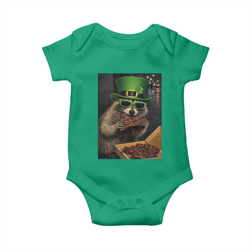 Funny Raccoon St Patrick's Day Baby Onesie Raccoon Eating Corned Beef Meme