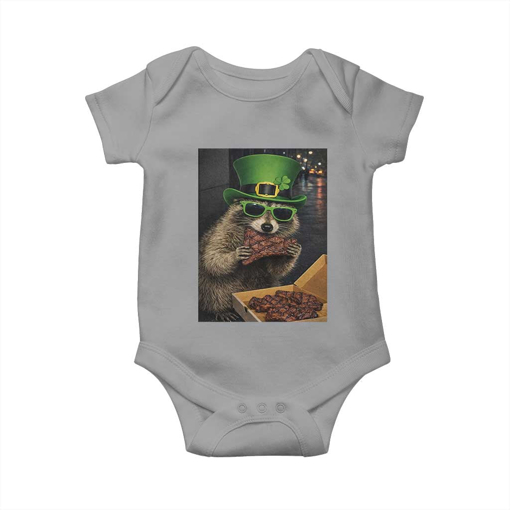 Funny Raccoon St Patrick's Day Baby Onesie Raccoon Eating Corned Beef Meme