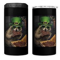 Funny Raccoon St Patrick's Day 4 in 1 Can Cooler Tumbler Raccoon Eating Corned Beef Meme
