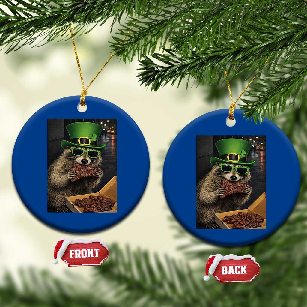 Funny Raccoon St Patrick's Day Ceramic Ornament Raccoon Eating Corned Beef Meme