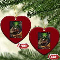 Funny Raccoon St Patrick's Day Ceramic Ornament Raccoon Eating Corned Beef Meme