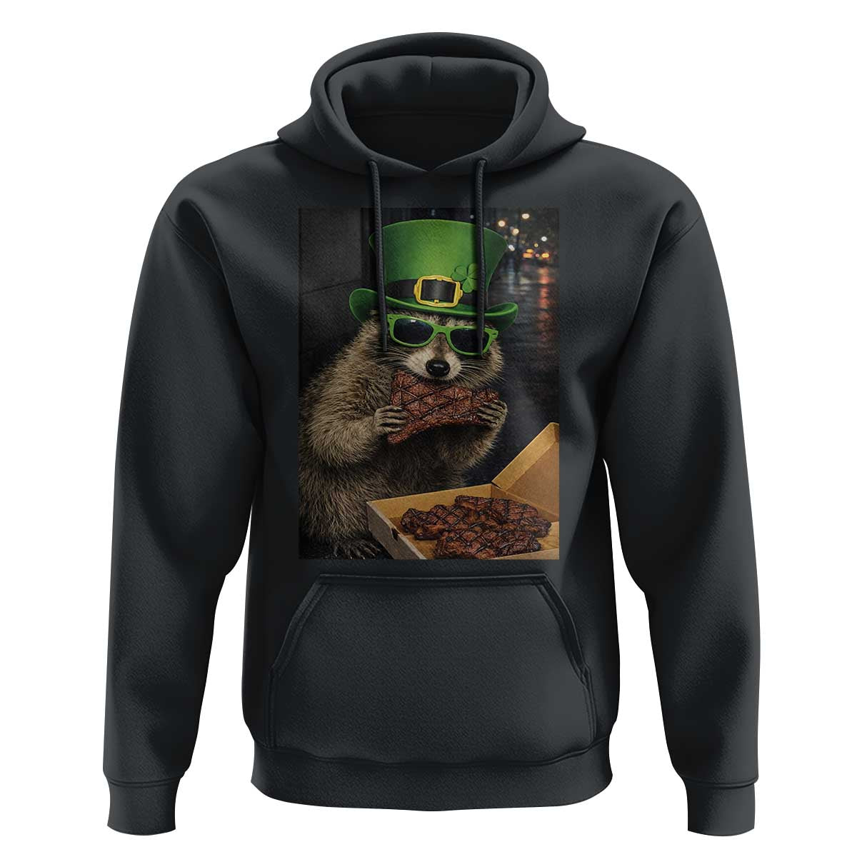 Funny Raccoon St Patrick's Day Hoodie Raccoon Eating Corned Beef Meme