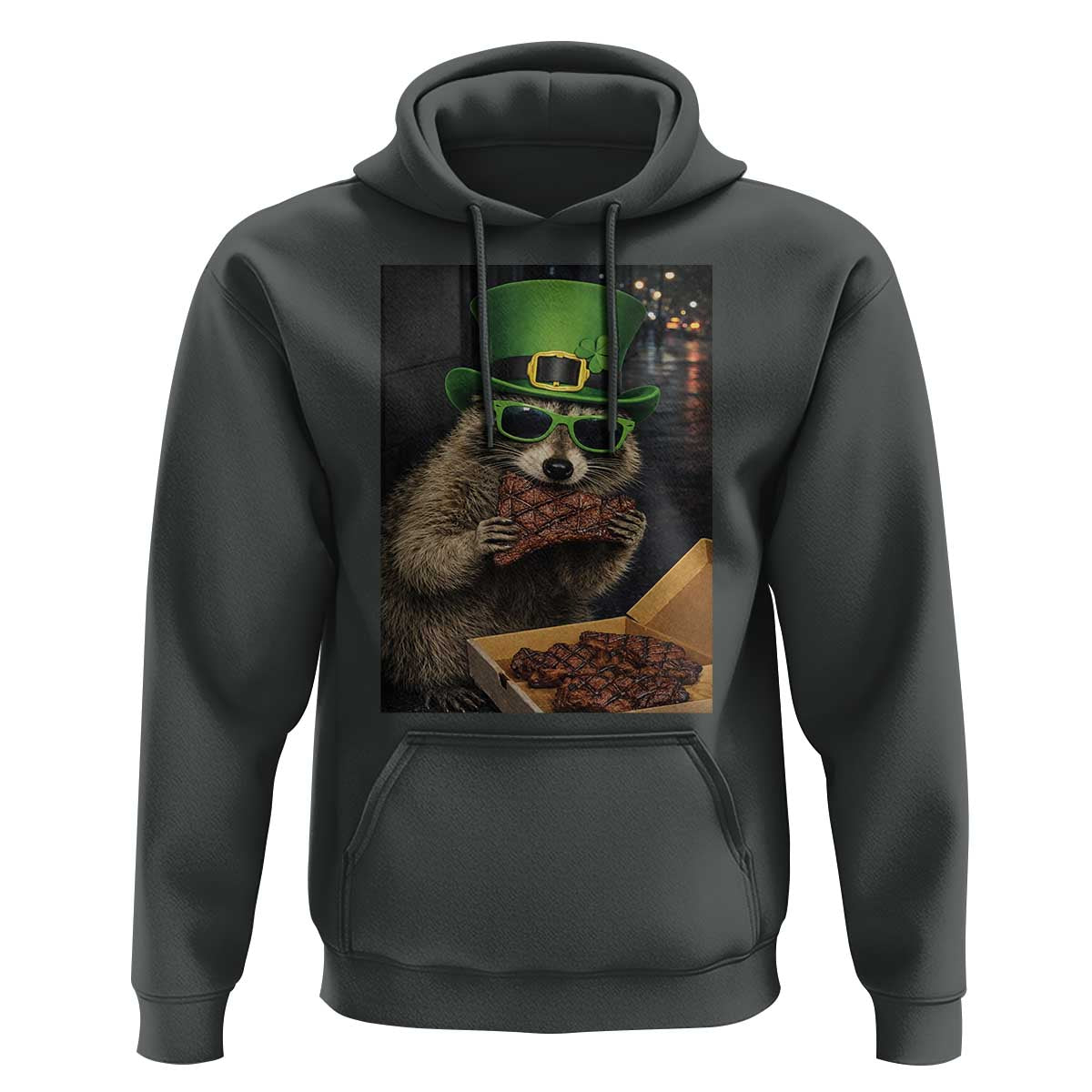 Funny Raccoon St Patrick's Day Hoodie Raccoon Eating Corned Beef Meme