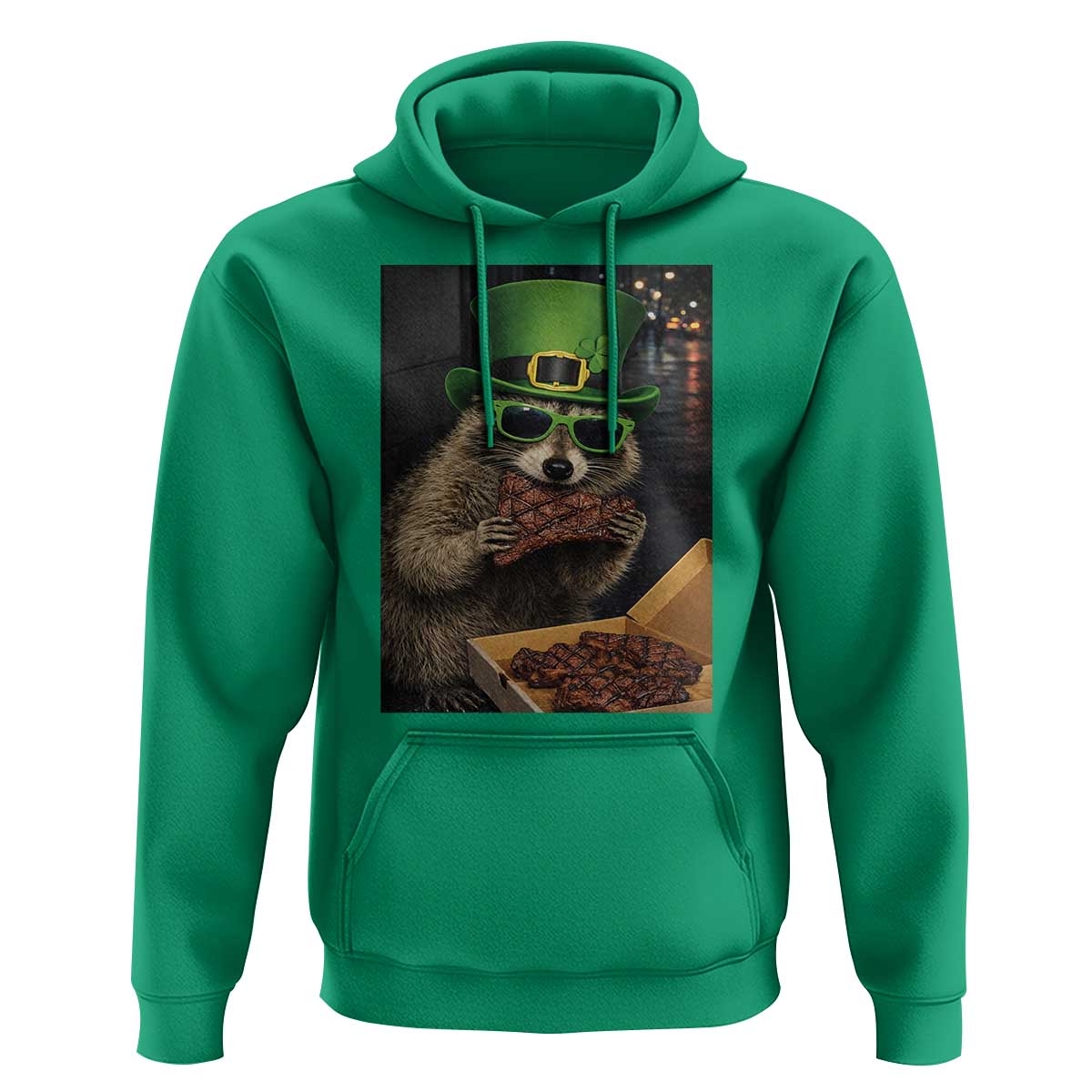 Funny Raccoon St Patrick's Day Hoodie Raccoon Eating Corned Beef Meme