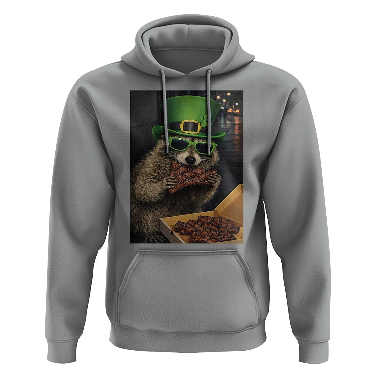 Funny Raccoon St Patrick's Day Hoodie Raccoon Eating Corned Beef Meme