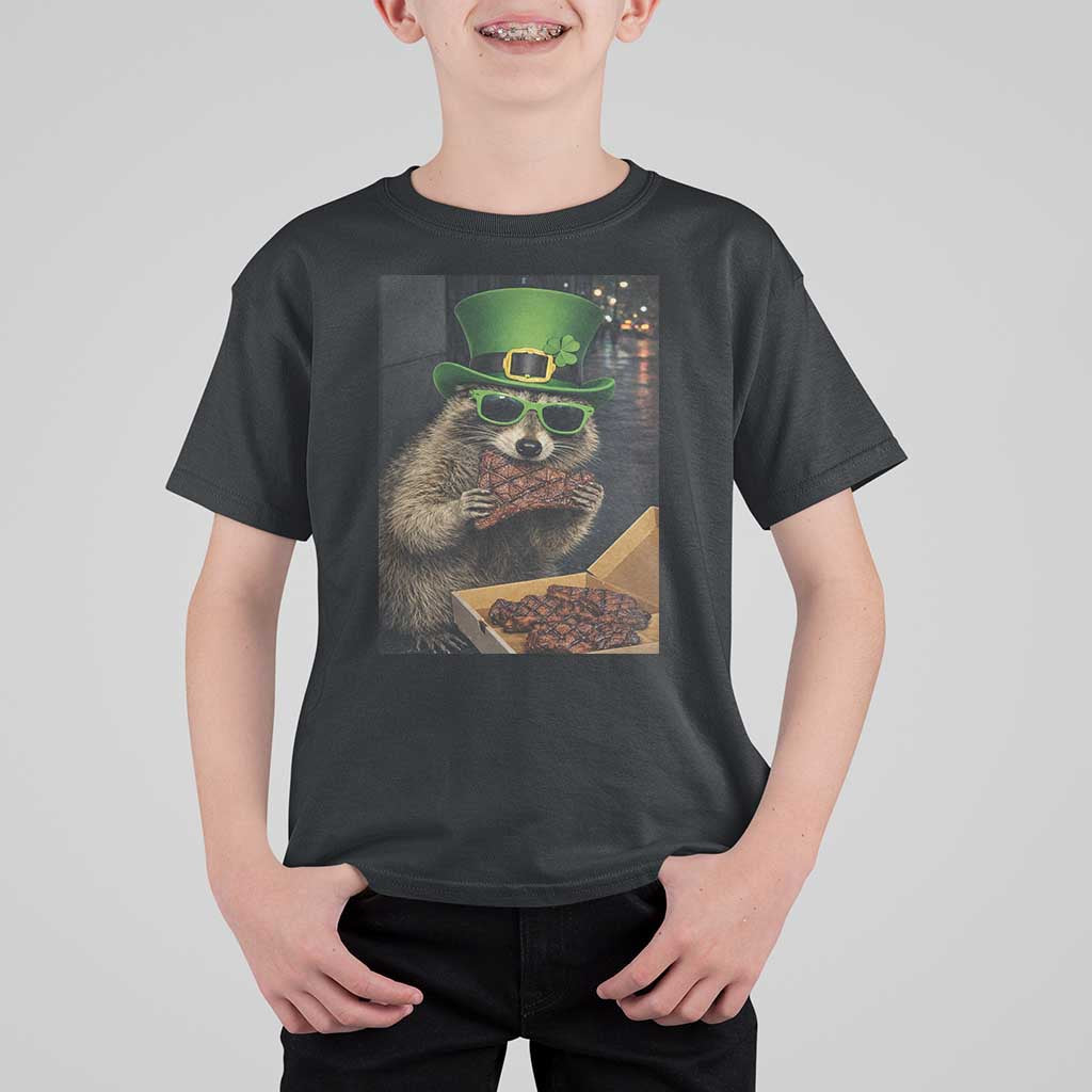 Funny Raccoon St Patrick's Day T Shirt For Kid Raccoon Eating Corned Beef Meme