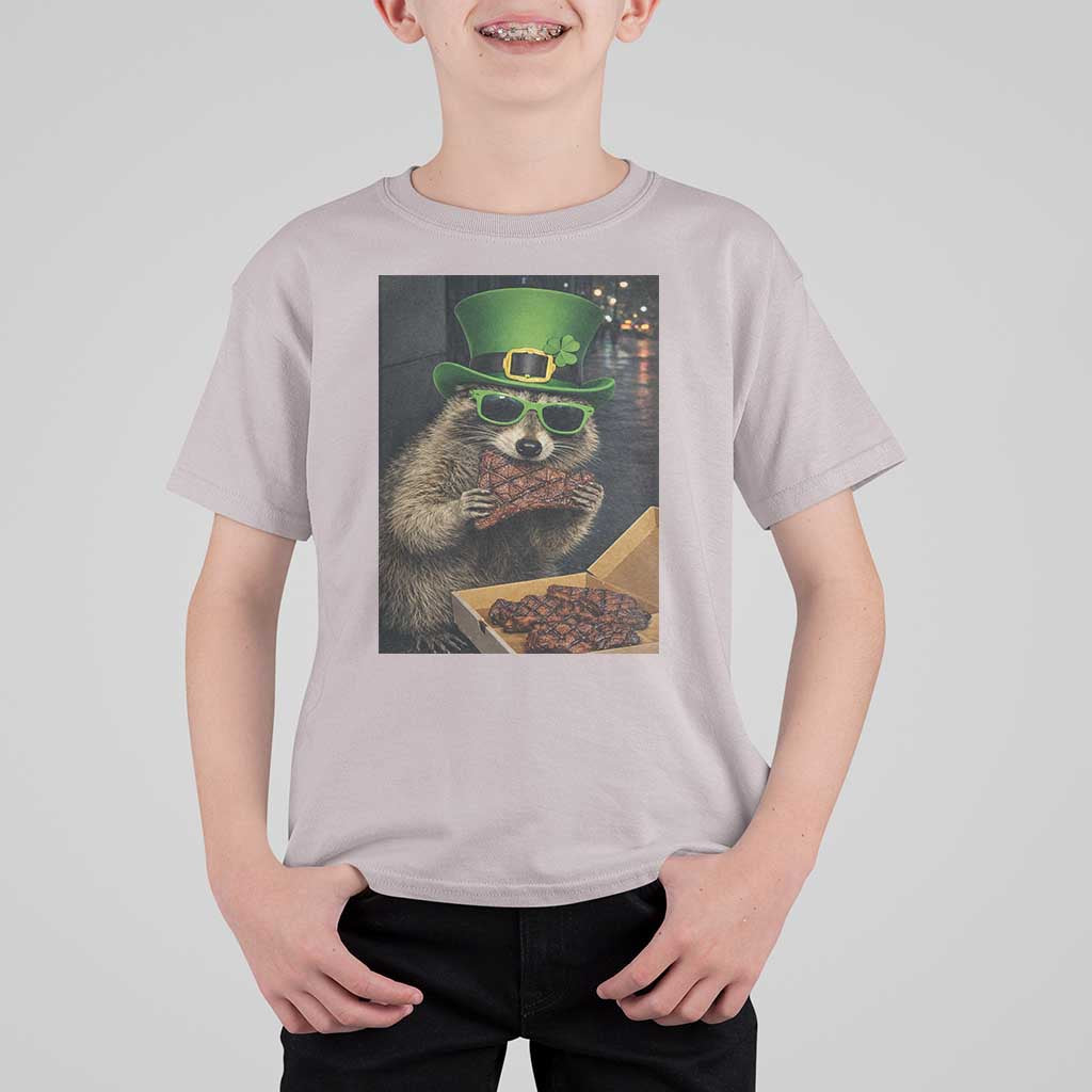 Funny Raccoon St Patrick's Day T Shirt For Kid Raccoon Eating Corned Beef Meme