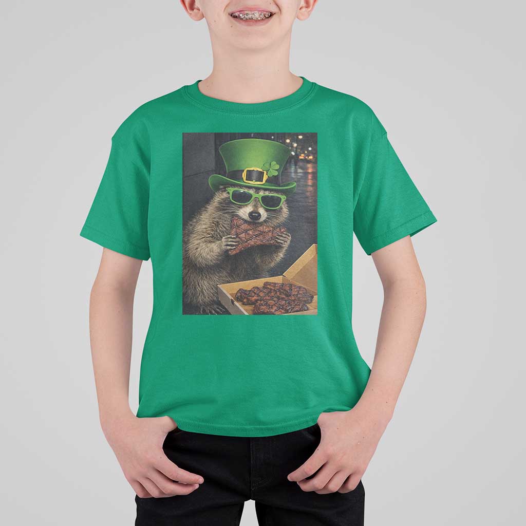 Funny Raccoon St Patrick's Day T Shirt For Kid Raccoon Eating Corned Beef Meme