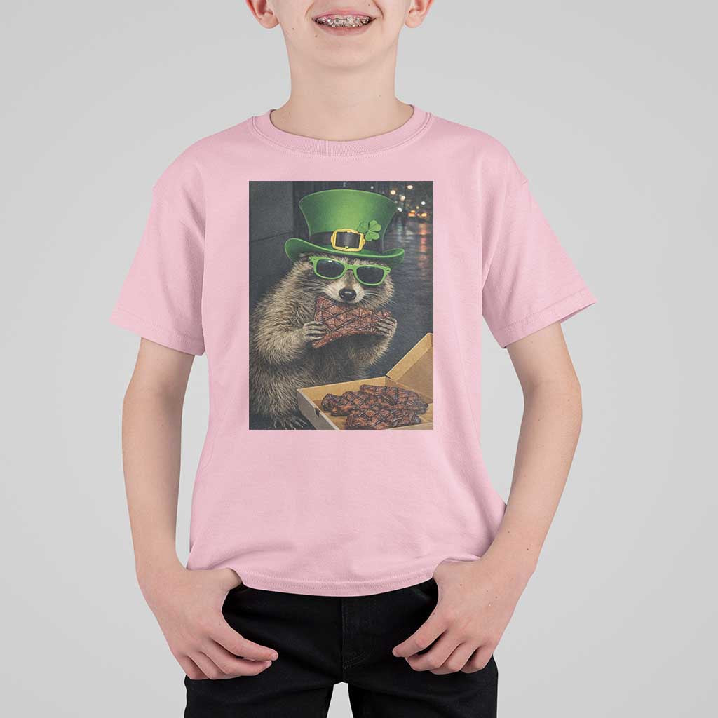 Funny Raccoon St Patrick's Day T Shirt For Kid Raccoon Eating Corned Beef Meme