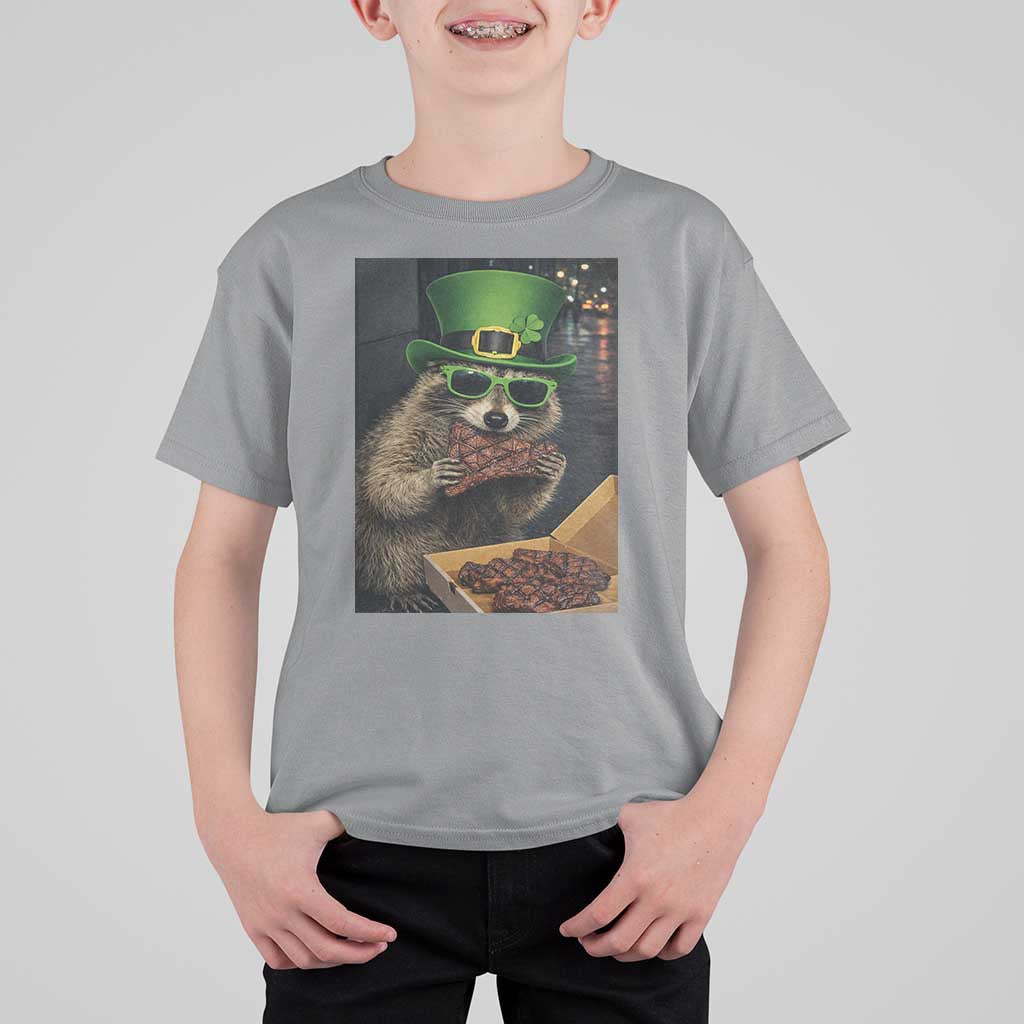 Funny Raccoon St Patrick's Day T Shirt For Kid Raccoon Eating Corned Beef Meme