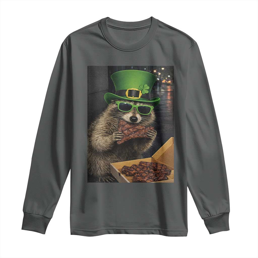 Funny Raccoon St Patrick's Day Long Sleeve Shirt Raccoon Eating Corned Beef Meme