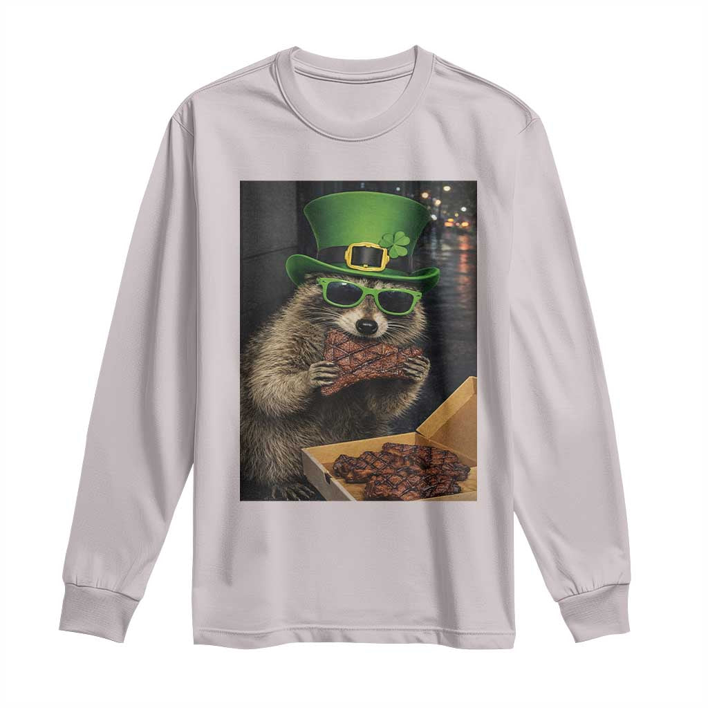 Funny Raccoon St Patrick's Day Long Sleeve Shirt Raccoon Eating Corned Beef Meme