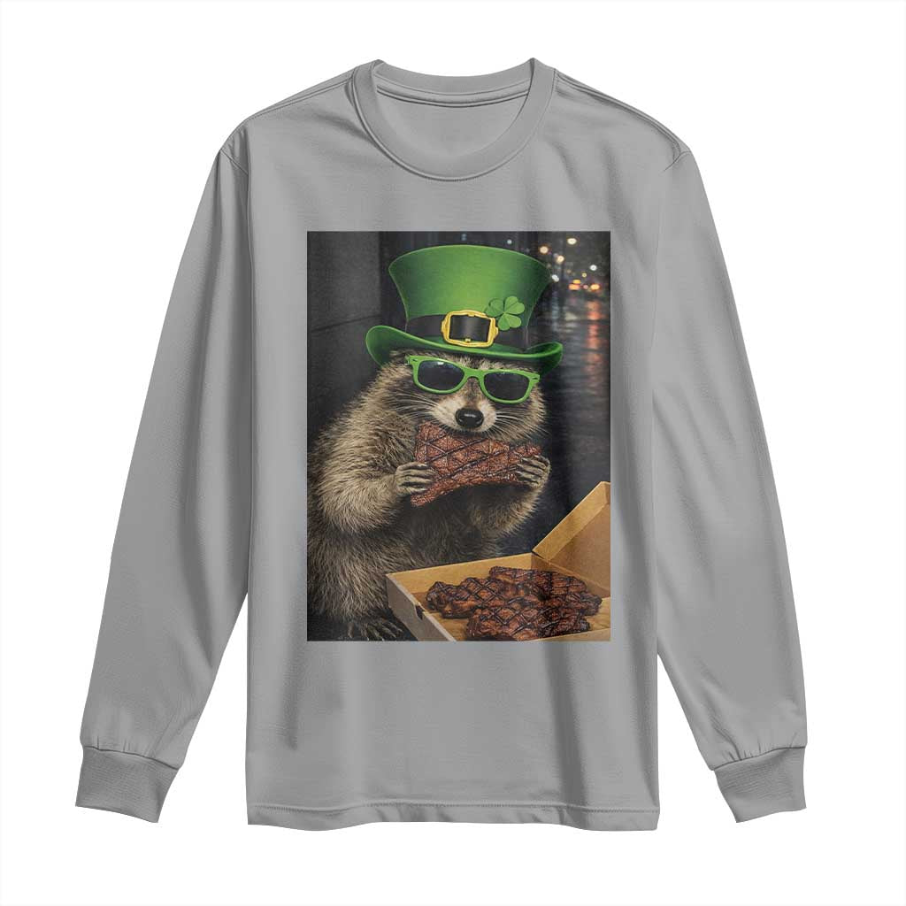 Funny Raccoon St Patrick's Day Long Sleeve Shirt Raccoon Eating Corned Beef Meme