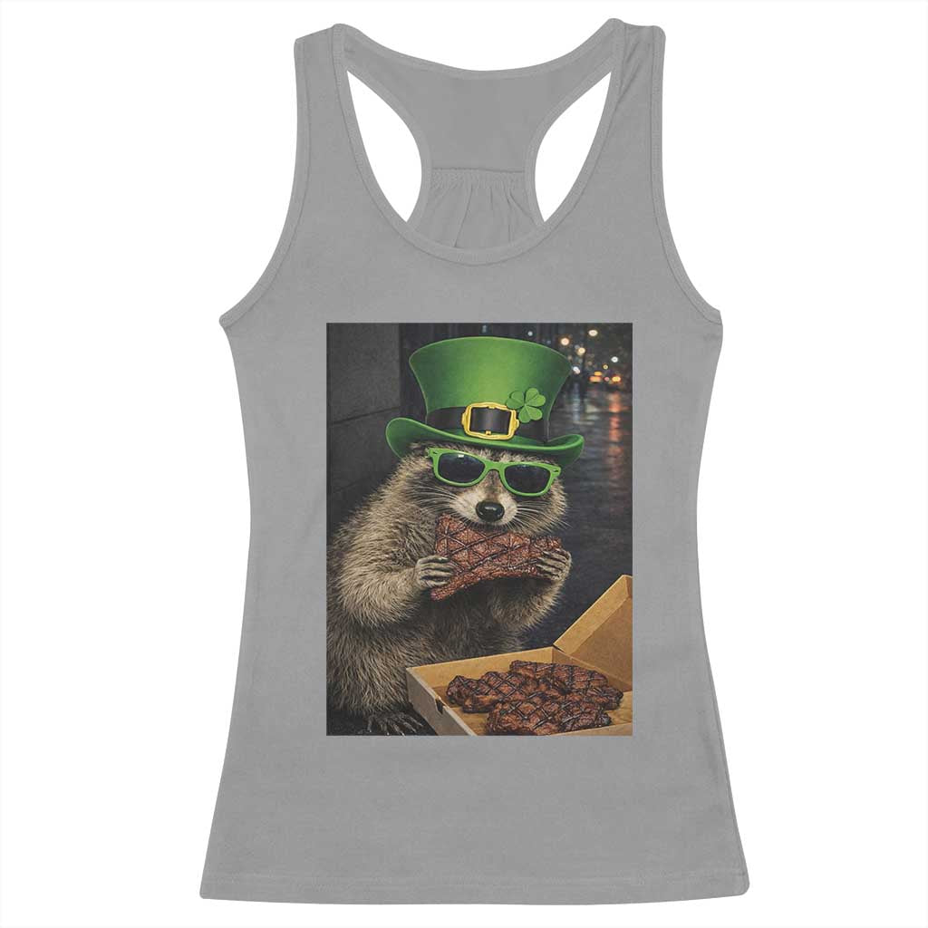 Funny Raccoon St Patrick's Day Racerback Tank Top Raccoon Eating Corned Beef Meme
