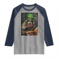 Funny Raccoon St Patrick's Day Raglan Shirt Raccoon Eating Corned Beef Meme