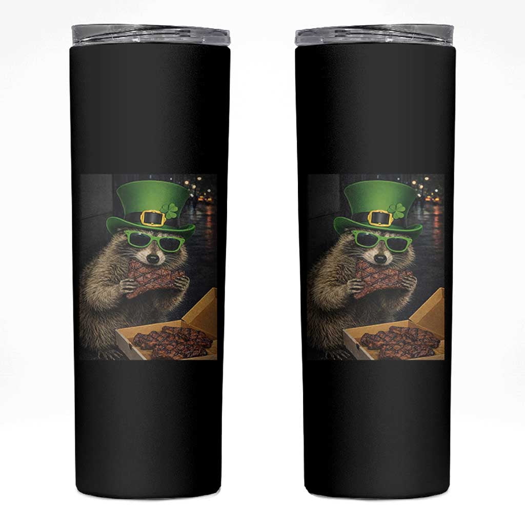 Funny Raccoon St Patrick's Day Skinny Tumbler Raccoon Eating Corned Beef Meme