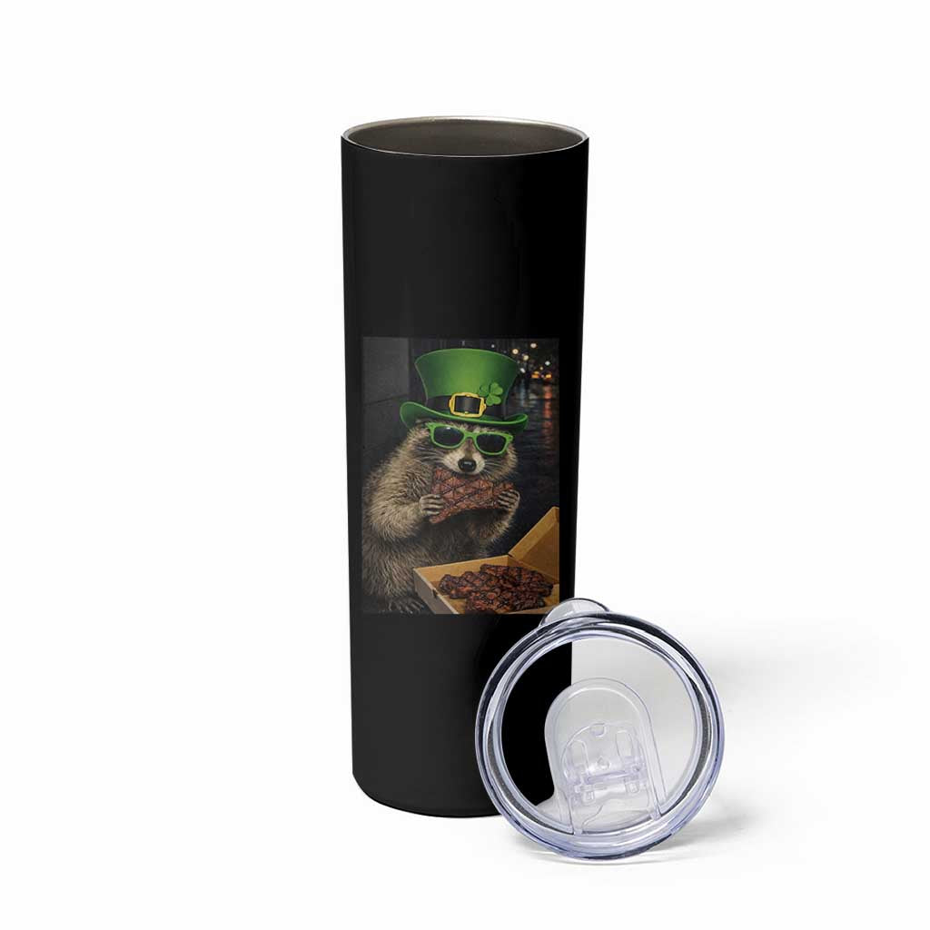 Funny Raccoon St Patrick's Day Skinny Tumbler Raccoon Eating Corned Beef Meme