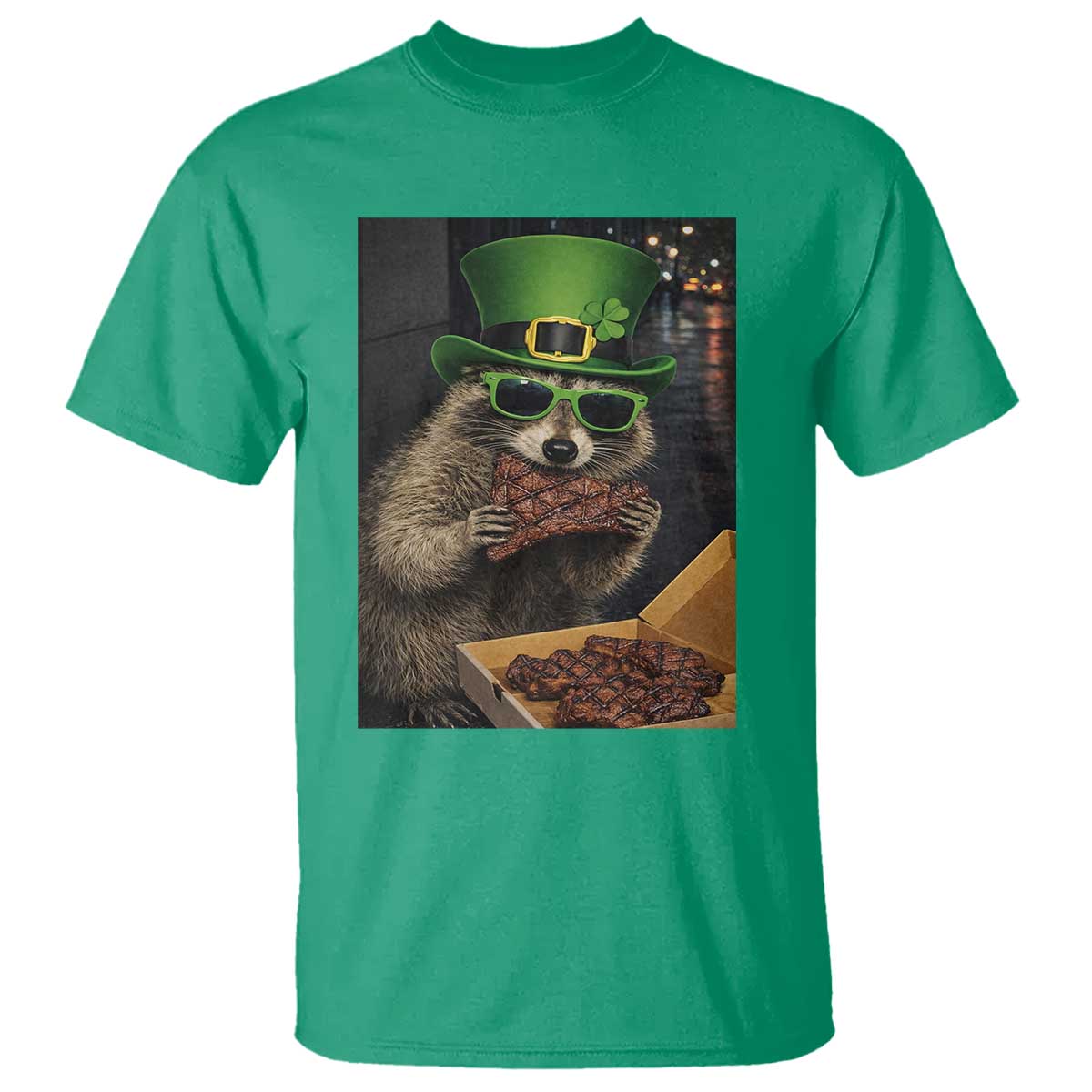 Funny Raccoon St Patrick's Day T Shirt Raccoon Eating Corned Beef Meme