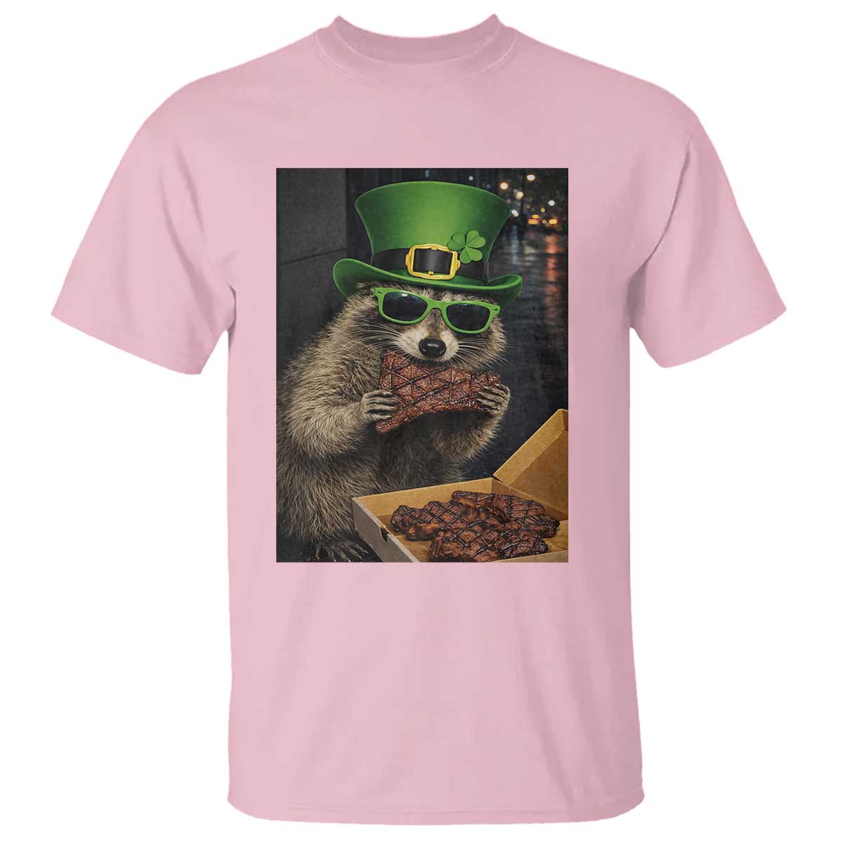 Funny Raccoon St Patrick's Day T Shirt Raccoon Eating Corned Beef Meme
