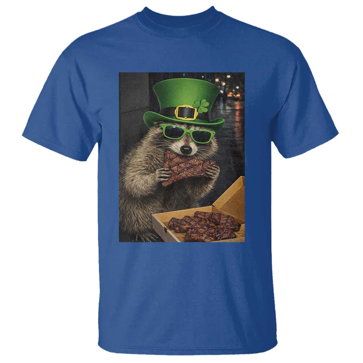 Funny Raccoon St Patrick's Day T Shirt Raccoon Eating Corned Beef Meme