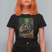 Funny Raccoon St Patrick's Day T Shirt For Women Raccoon Eating Corned Beef Meme