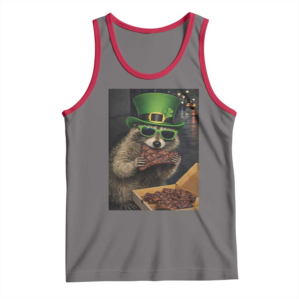 Funny Raccoon St Patrick's Day Tank Top Raccoon Eating Corned Beef Meme