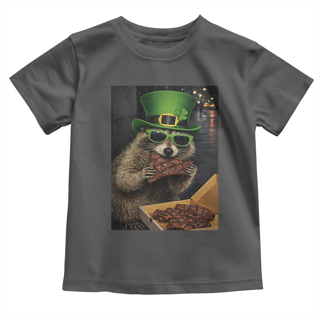 Funny Raccoon St Patrick's Day Toddler T Shirt Raccoon Eating Corned Beef Meme