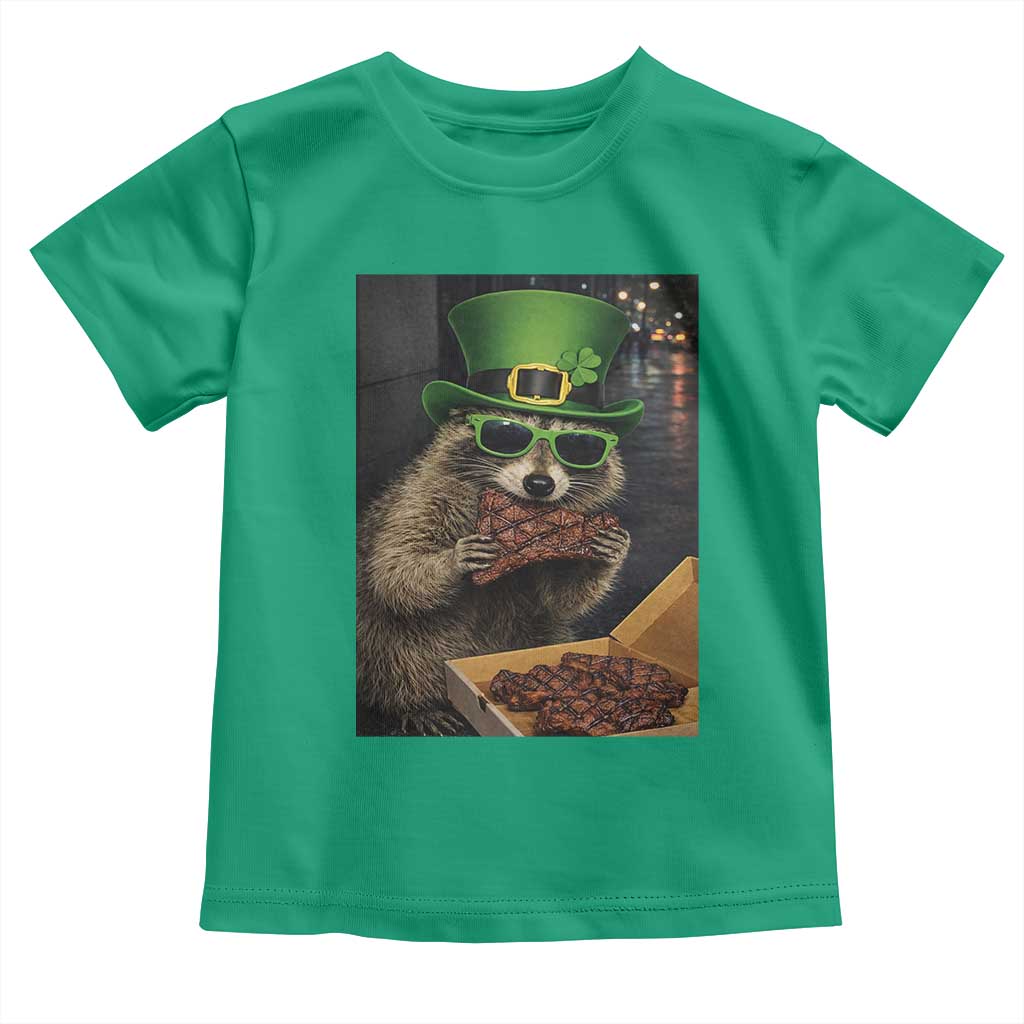 Funny Raccoon St Patrick's Day Toddler T Shirt Raccoon Eating Corned Beef Meme