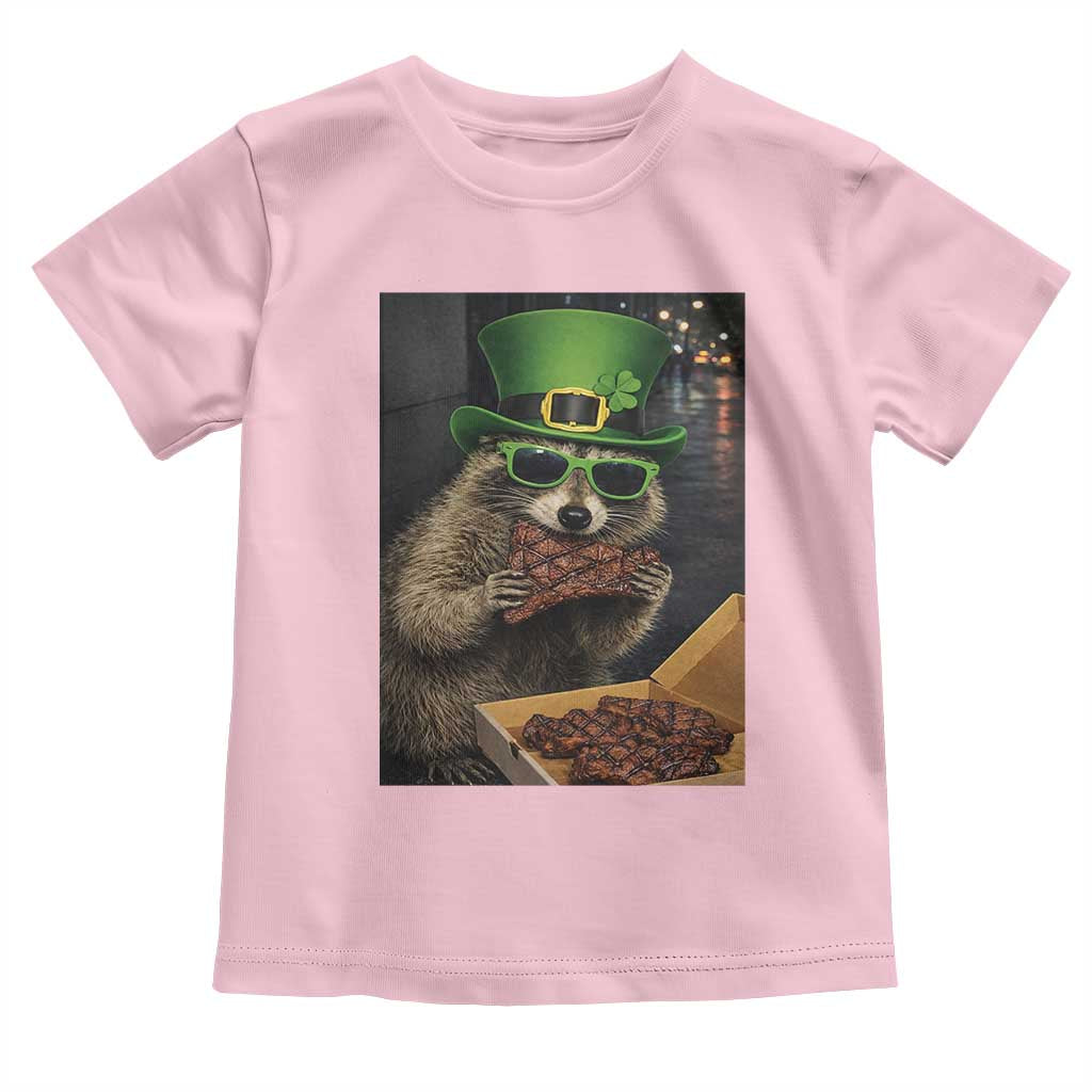 Funny Raccoon St Patrick's Day Toddler T Shirt Raccoon Eating Corned Beef Meme