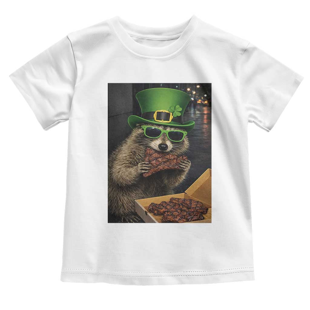 Funny Raccoon St Patrick's Day Toddler T Shirt Raccoon Eating Corned Beef Meme