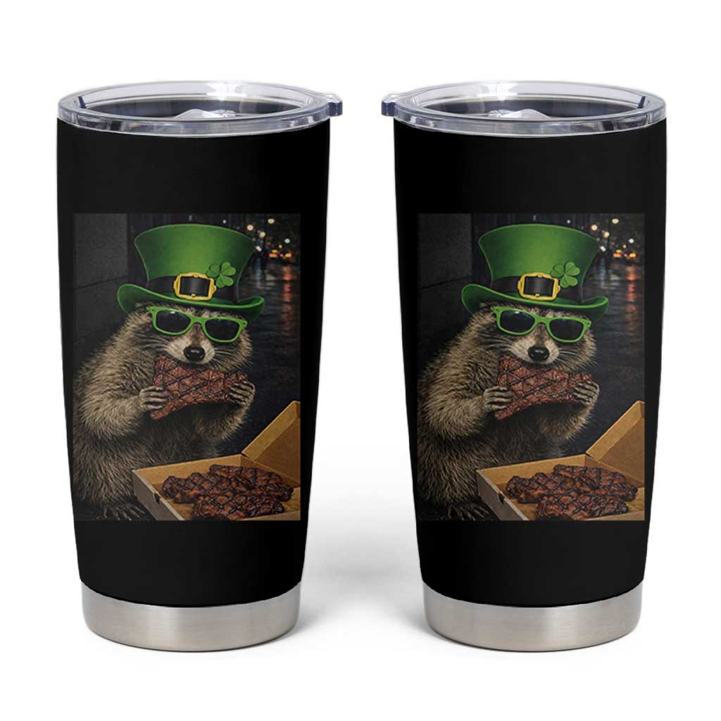 Funny Raccoon St Patrick's Day Tumbler Cup Raccoon Eating Corned Beef Meme