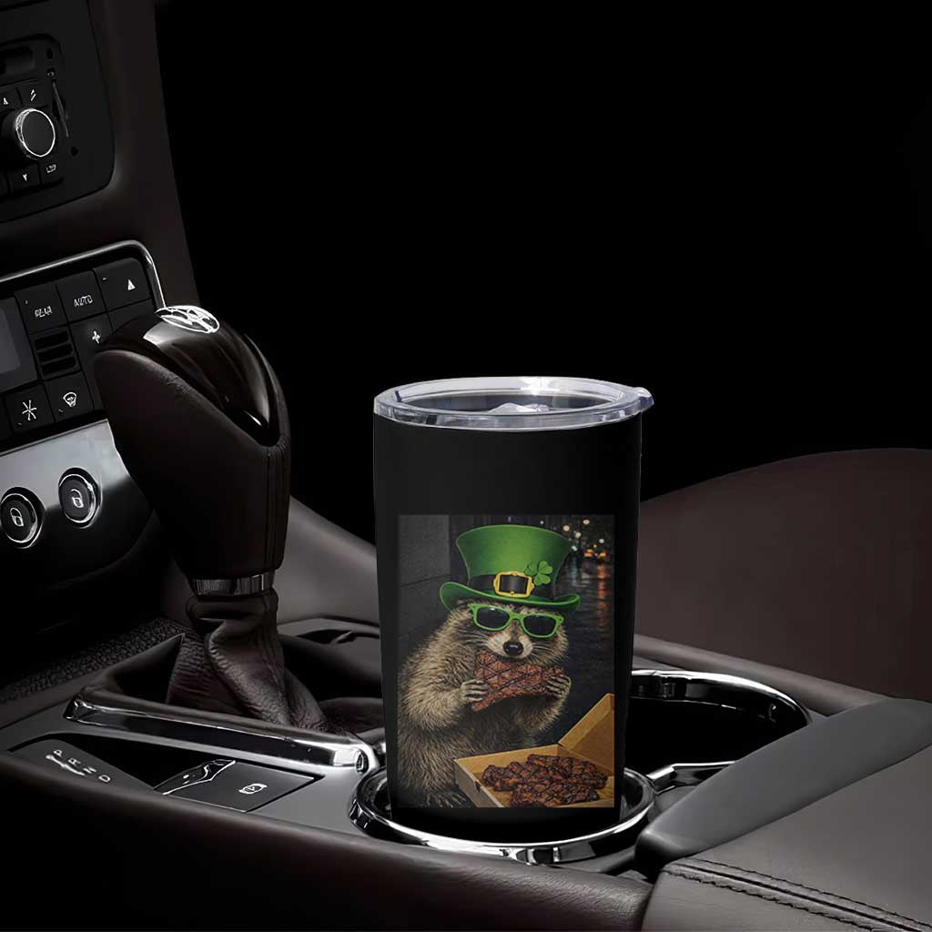 Funny Raccoon St Patrick's Day Tumbler Cup Raccoon Eating Corned Beef Meme