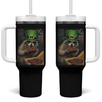 Funny Raccoon St Patrick's Day Tumbler With Handle Raccoon Eating Corned Beef Meme