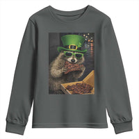 Funny Raccoon St Patrick's Day Youth Sweatshirt Raccoon Eating Corned Beef Meme