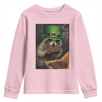 Funny Raccoon St Patrick's Day Youth Sweatshirt Raccoon Eating Corned Beef Meme
