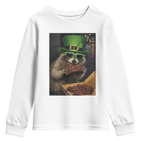 Funny Raccoon St Patrick's Day Youth Sweatshirt Raccoon Eating Corned Beef Meme