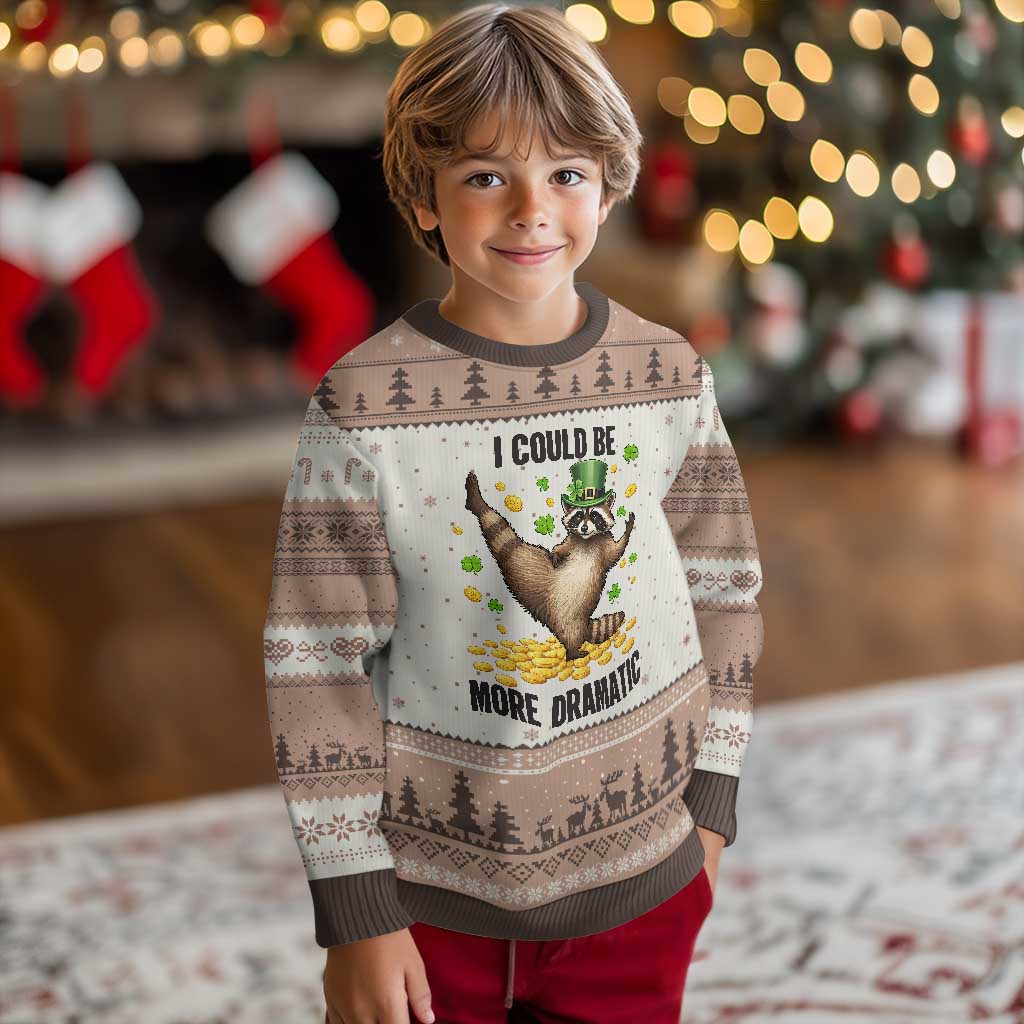 Funny Raccoon St Patrick's Day Ugly Christmas Sweater I Could Be More Dramatic