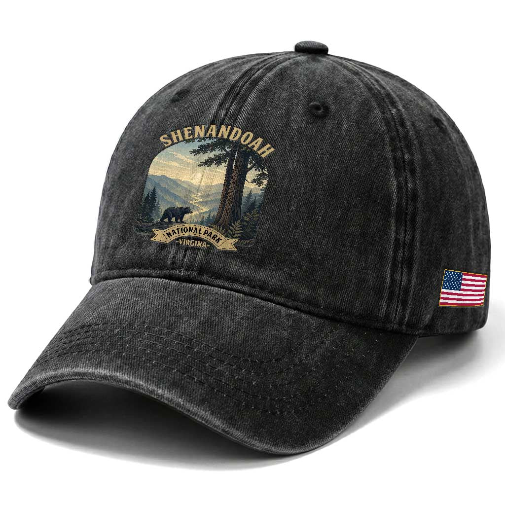 Shenandoah National Park Washed Cotton Baseball Cap Vintage Virginia Nature Mountain Bear