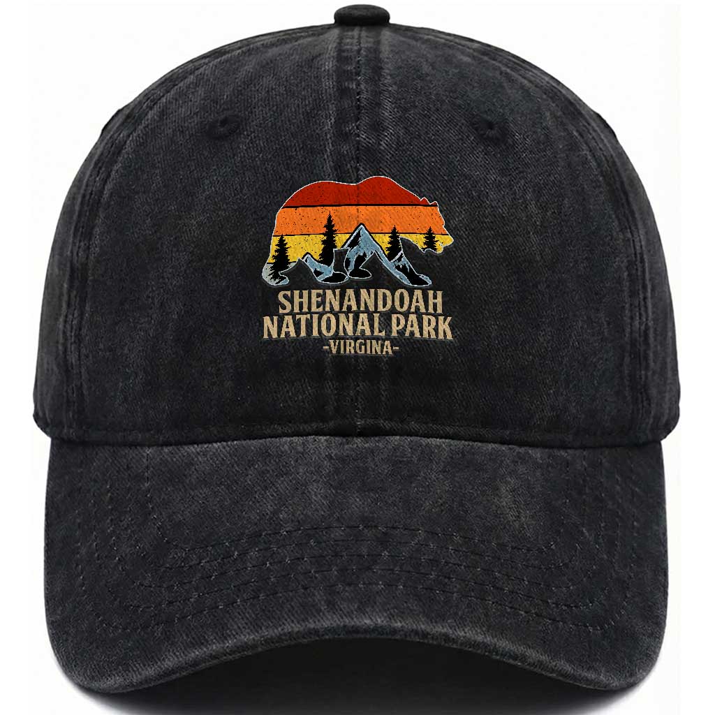 Shenandoah National Park Washed Cotton Baseball Cap Vintage Virginia Mountains Bear