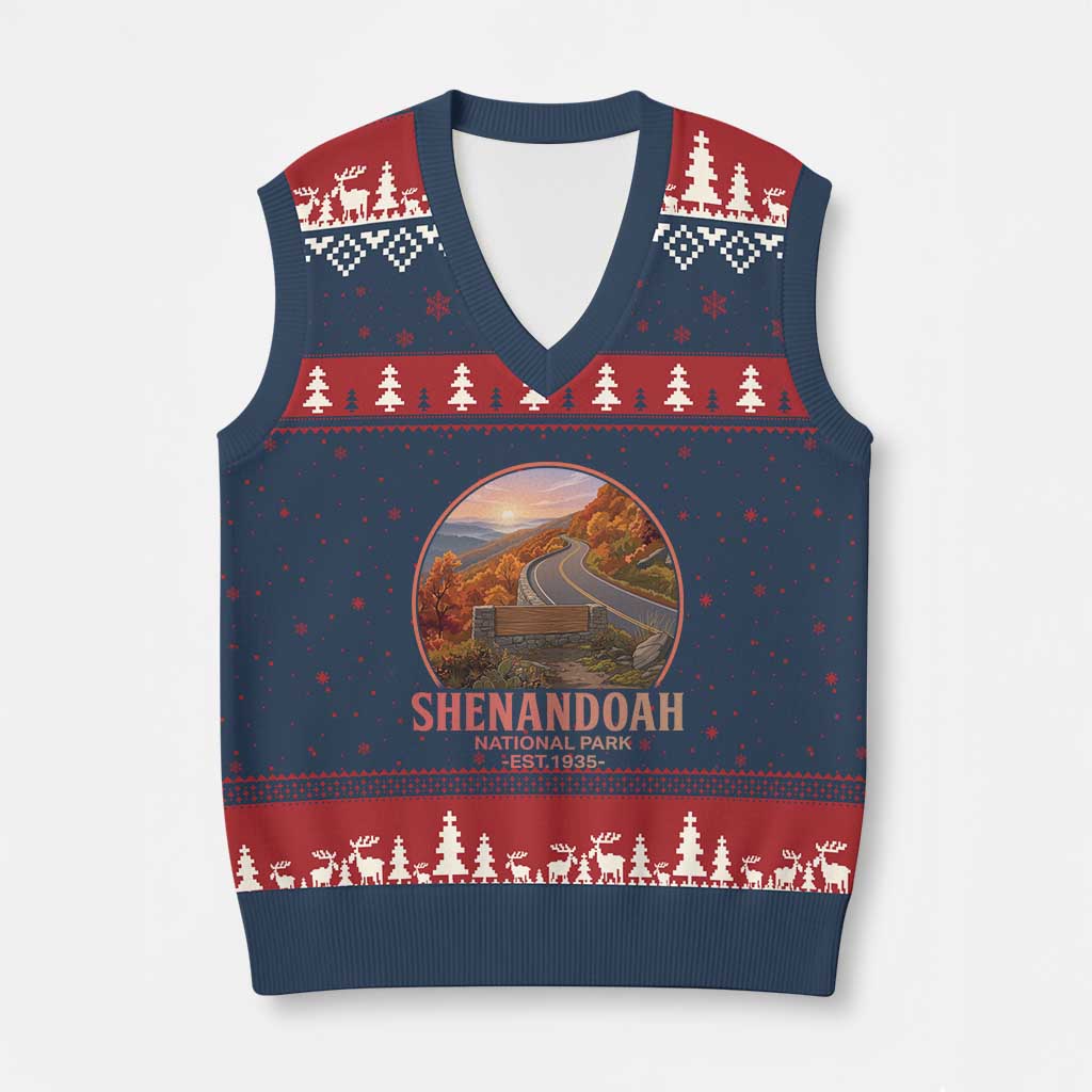 Shenandoah National Park V-Neck Knit Sweater Vest Vintage Virginia Mountain Landscape