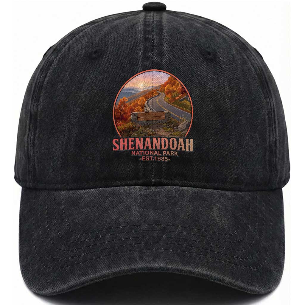 Shenandoah National Park Washed Cotton Baseball Cap Vintage Virginia Mountain Landscape
