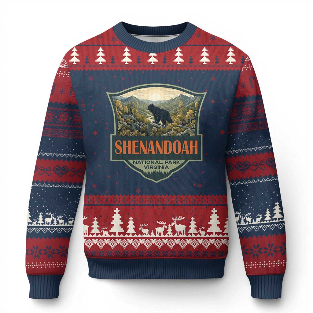 Shenandoah National Park Ugly Christmas Sweater Virginia Black Bear Mountain