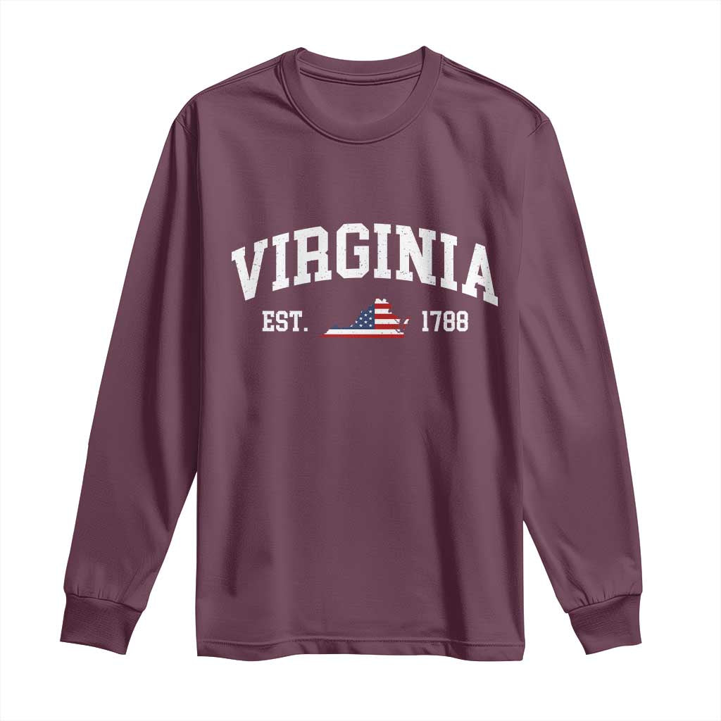 Virginia American Flag Map Long Sleeve Shirt State Travel Souvenir