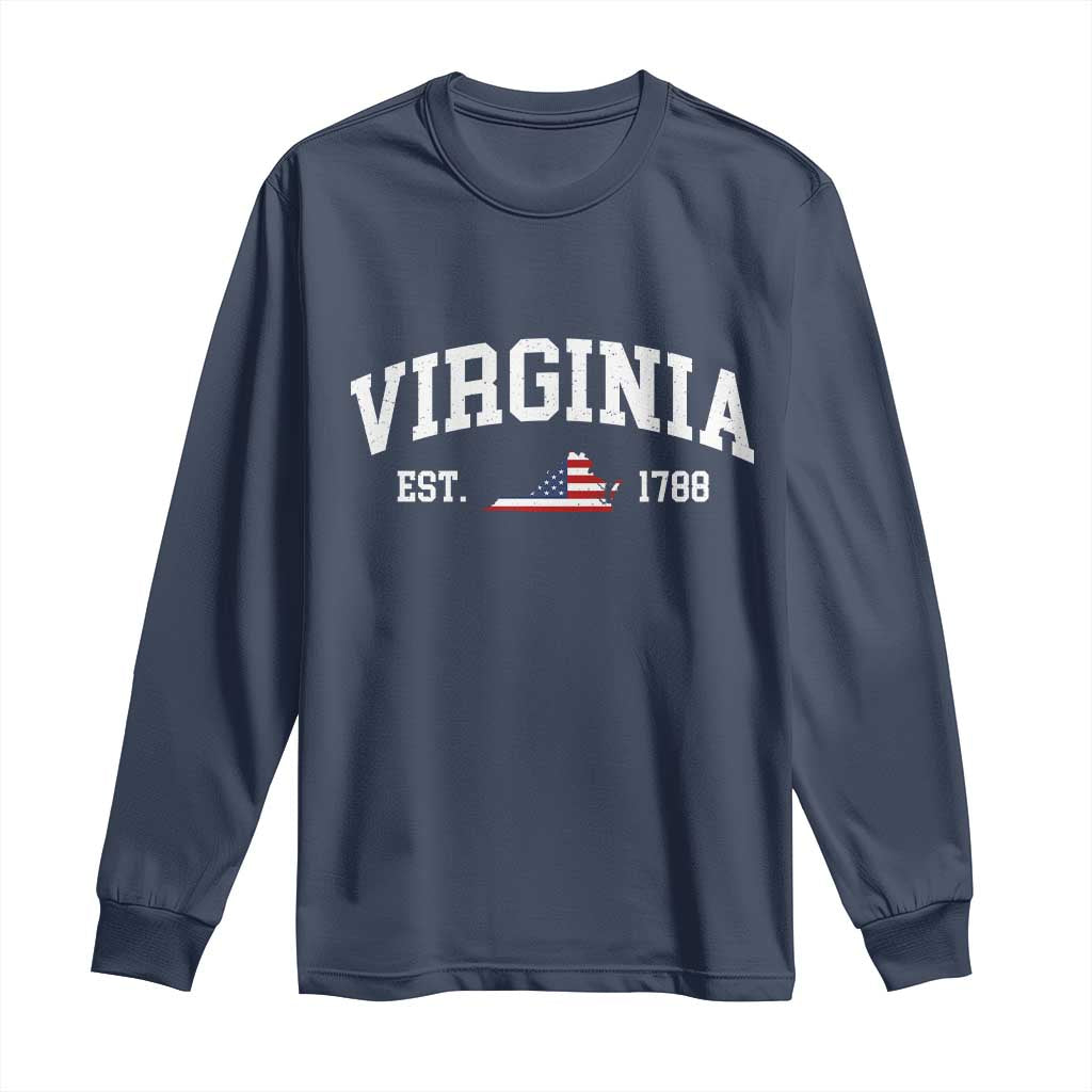 Virginia American Flag Map Long Sleeve Shirt State Travel Souvenir