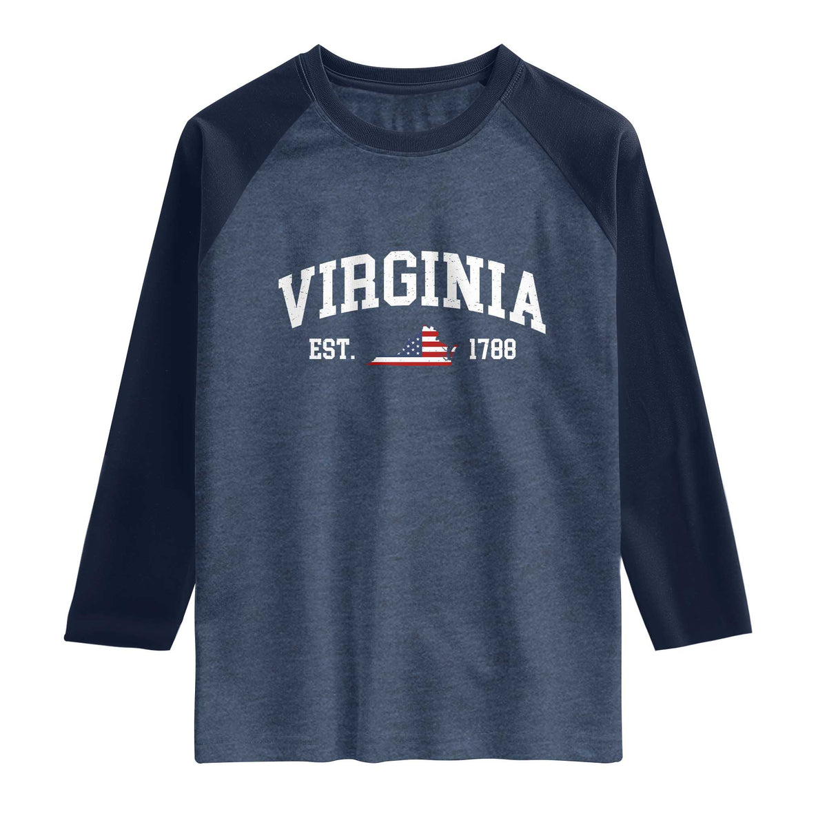 Virginia American Flag Map Raglan Shirt State Travel Souvenir