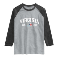 Virginia American Flag Map Raglan Shirt State Travel Souvenir