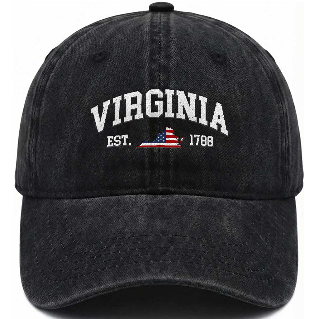 Virginia American Flag Map Washed Cotton Baseball Cap State Travel Souvenir