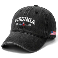 Virginia American Flag Map Washed Cotton Baseball Cap State Travel Souvenir