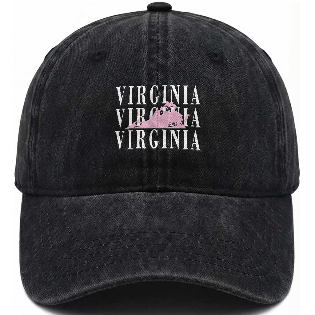 Virginia State Map Washed Cotton Baseball Cap East Coast State Pride Travel Gift