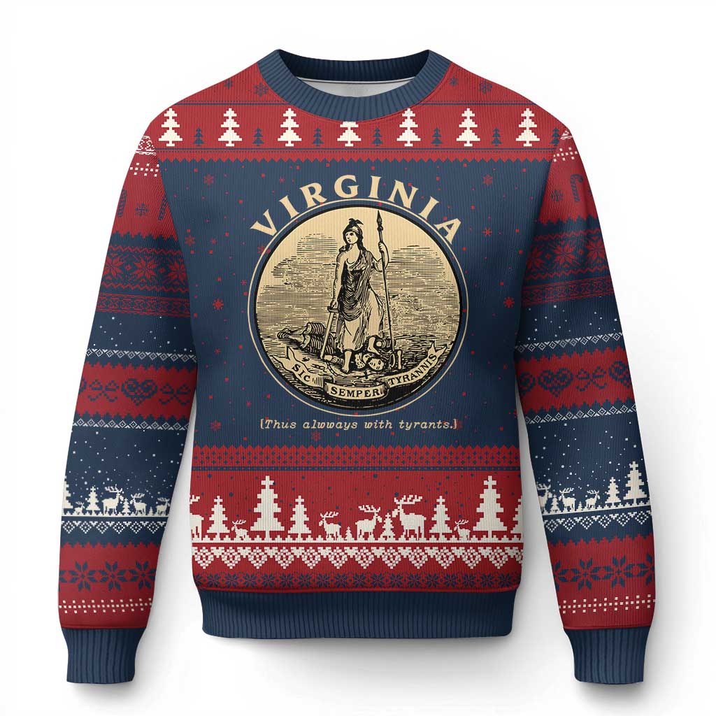 Vintage Virginia Motto Sic Semper Tyrannis Ugly Christmas Sweater
